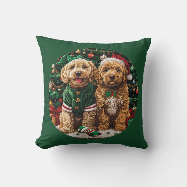 Cojín Decorativo Navidades Goldendoodle Puppy Dogs (Anverso)