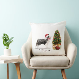 Cojín Decorativo Navidades graciosos de Border Collie con árbol