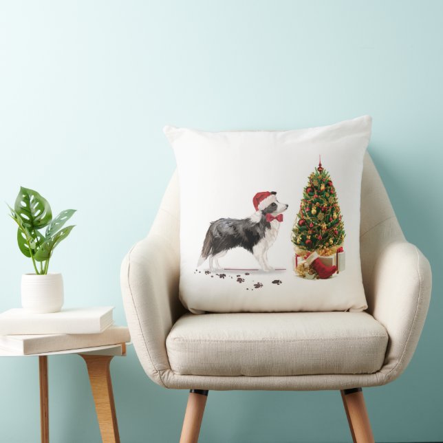Cojín Decorativo Navidades graciosos de Border Collie con árbol (Silla)