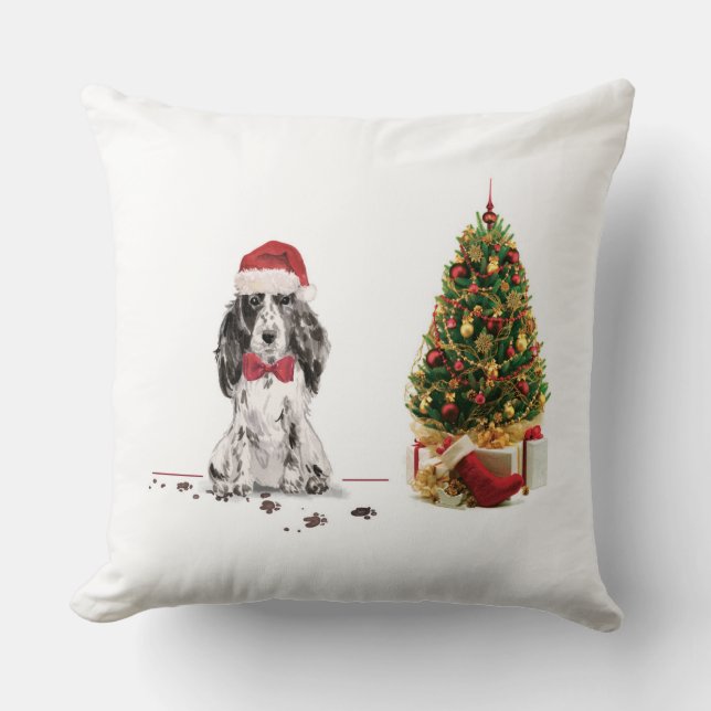 Cojín Decorativo Navidades graciosos de Cocker Spaniel con árbol (Anverso)