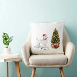 Cojín Decorativo Navidades graciosos de White Poodle con árbol