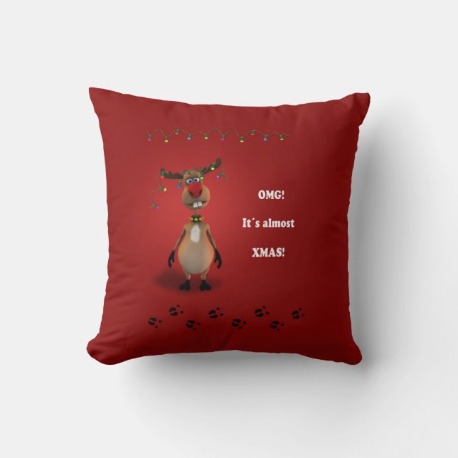 Cojín Decorativo Navidades graciosos reno con nariz roja (Anverso)