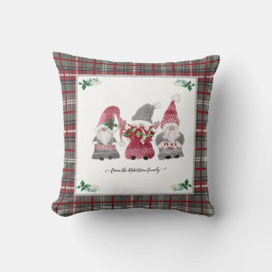 Cojín Decorativo Navidades Gray Plaid Gnome Love Joy Peace Holly