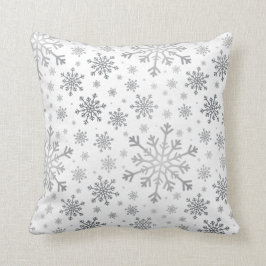 Cojín Decorativo Navidades grises de plata con copos de nieve en bl