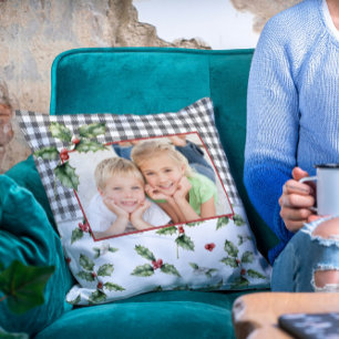 Cojín Decorativo Navidades Holiday Photo Plaid Watercolor Floral