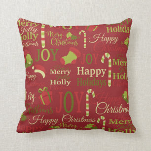 Cojín Decorativo Navidades holly joy alegre patrón