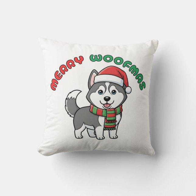Cojín Decorativo Navidades Husky Pillow: Feliz Woofmas (Anverso)