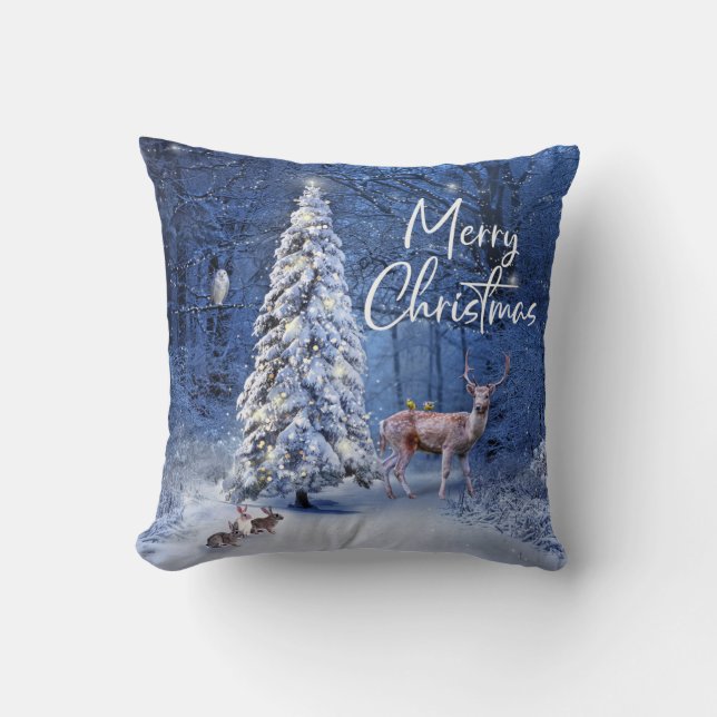 Cojín Decorativo Navidades Iluminación de árbol cubierto de nieve e (Anverso)