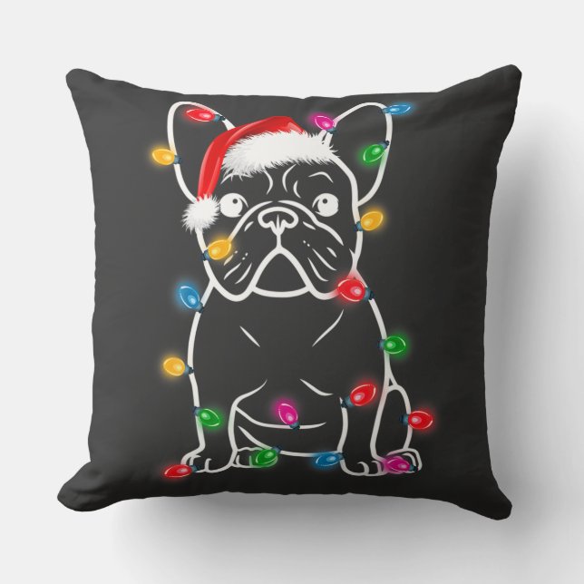Cojín Decorativo Navidades iluminan perro - camiseta de Bulldog fra (Anverso)