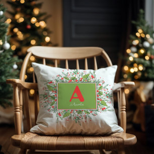 Cojín Decorativo Navidades iniciales berrie verde rojo