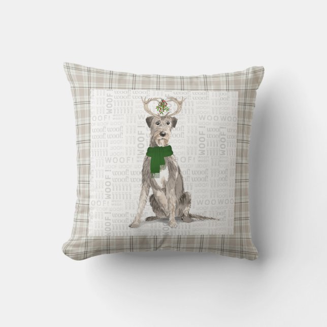 Cojín Decorativo Navidades irlandeses de Wolfhound y Taupe (Anverso)