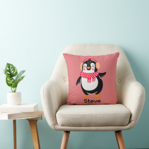 Cojín Decorativo Navidades Jolly Penguin en una bufanda con bocanad