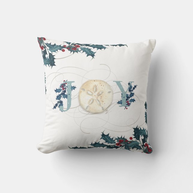 Cojín Decorativo Navidades Joy Beach Coastal Sand Dollar Blue Holly (Anverso)