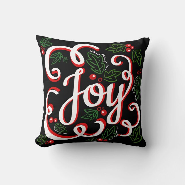 Cojín Decorativo Navidades Joy Holly Berries y hojas (Anverso)