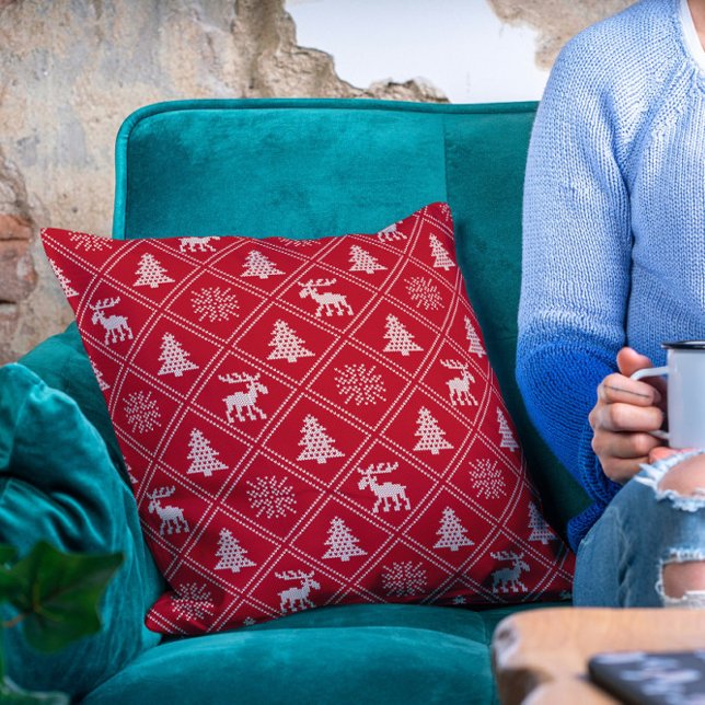 Cojín Decorativo Navidades Knit Moose Tree Red Windays Holidays (Subido por el creador)