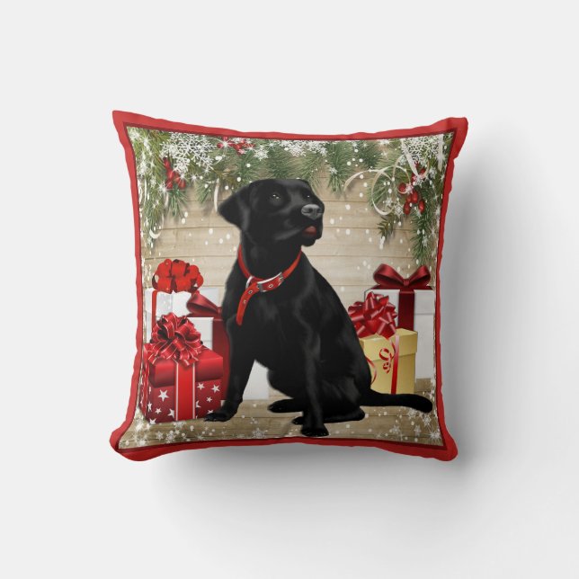 COJÍN DECORATIVO NAVIDADES LABRADOR NEGRO (Anverso)
