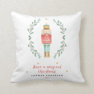 Cojín Decorativo Navidades lindos botánicos de la acuarela de nutcr