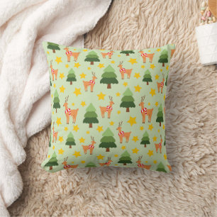Cojín Decorativo Navidades mágicos renos Estrellas navideñas verdes