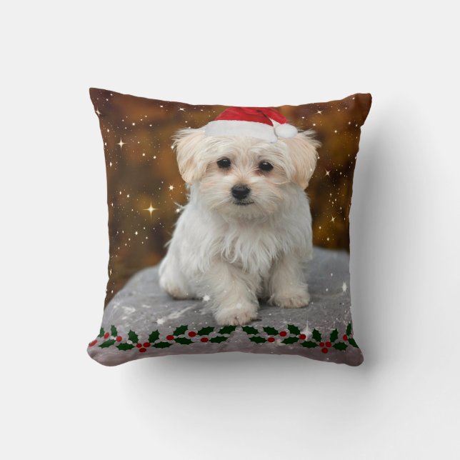 Cojín Decorativo Navidades malteses de Cachorros (Anverso)