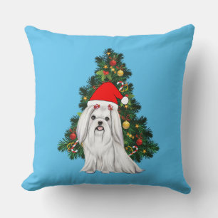 Cojín Decorativo Navidades malteses, Navidad Perro maltés con sombr