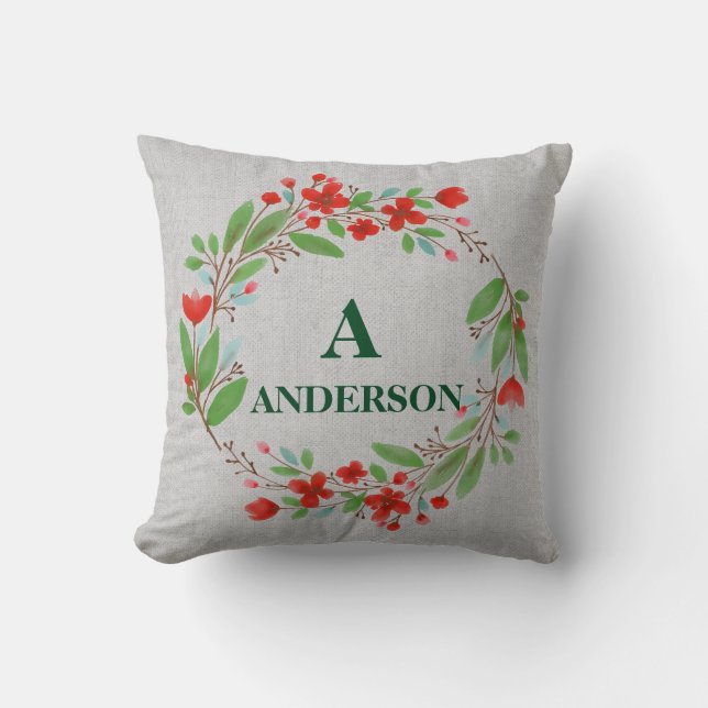 Cojín Decorativo Navidades Monogramados de Winter Sprigs Personaliz (Anverso)