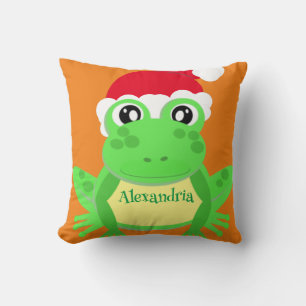 Cojín Decorativo Navidades Naranja Frog Santa Hat Novedad Graciosa