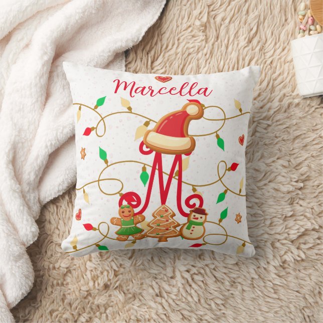 Cojín Decorativo Navidades Nombre Monograma Personalizado Gingerbre (Manta)