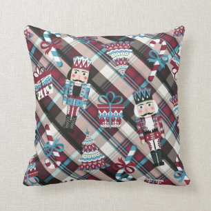 Cojín Decorativo Navidades Nutcracker Plaid Blue Burgundy