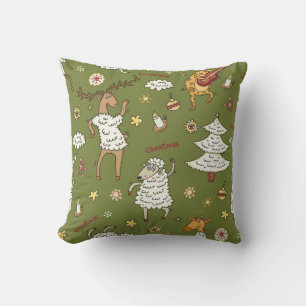 Cojín Decorativo Navidades Oveja: Ilustracion de la Vintage Animal.
