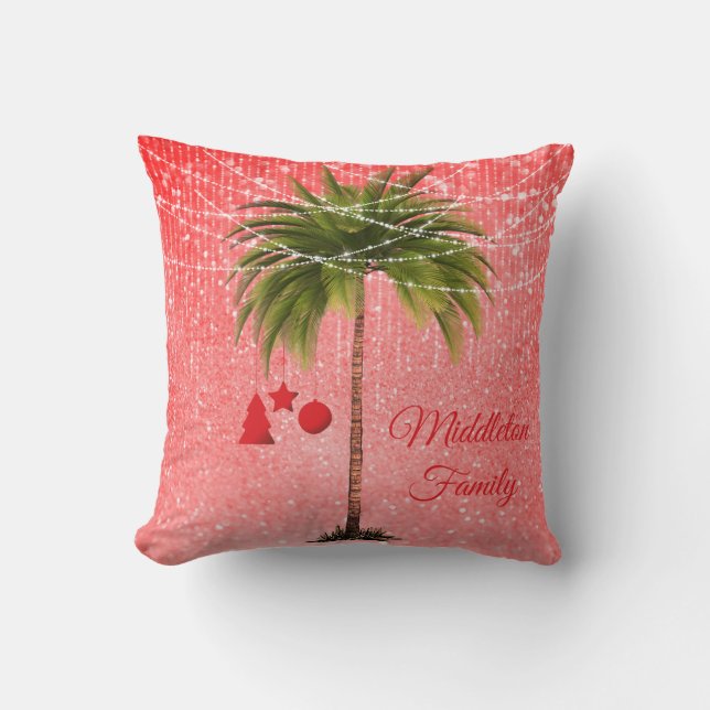 Cojín Decorativo Navidades Palm Tree Purpurina Luces Tropicales (Anverso)