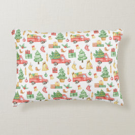 Cojín Decorativo Navidades Patrón de Camión Rojo Vintage
