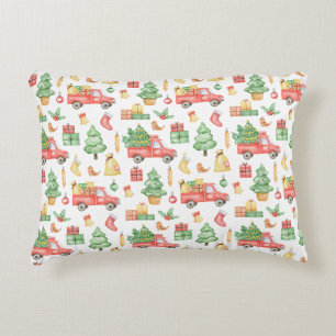 Cojín Decorativo Navidades Patrón de Camión Rojo Vintage