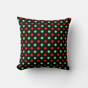 Cojín Decorativo Navidades - Patrón de puntos de polka verde y rojo