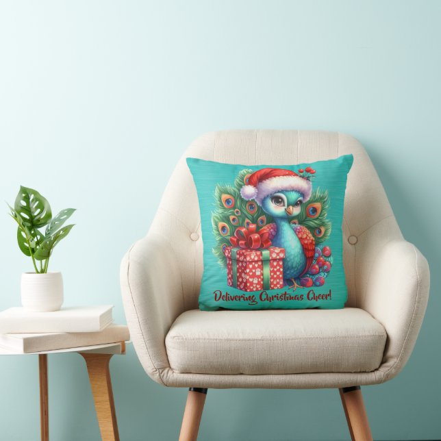 Cojín Decorativo Navidades Peacock En Santa Hat Brindando Alegría (Silla)