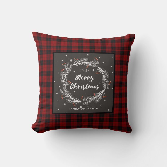 Cojín Decorativo Navidades personalizados Búfalo Plaid Wreath (Anverso)