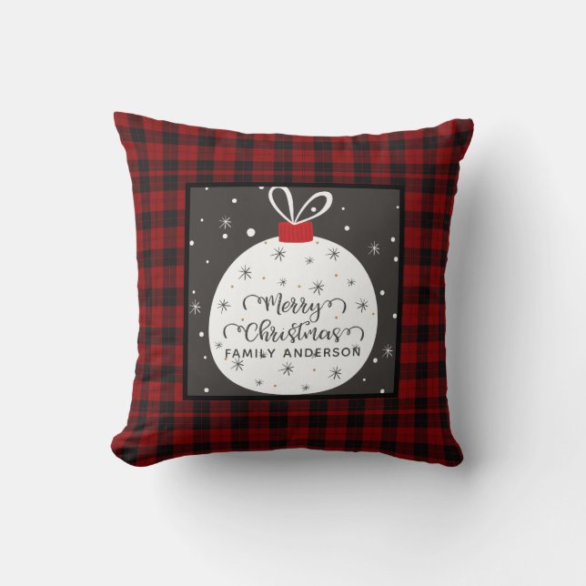 Cojín Decorativo Navidades personalizados Buffalo Plaid Cute Bauble (Anverso)