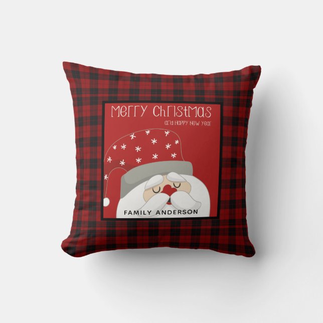 Cojín Decorativo Navidades personalizados Buffalo Plaid Cute Santa (Anverso)