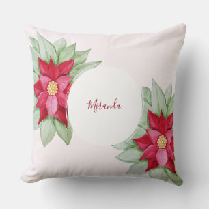 Cojín Decorativo Navidades personalizados Poinsettia Watercolor