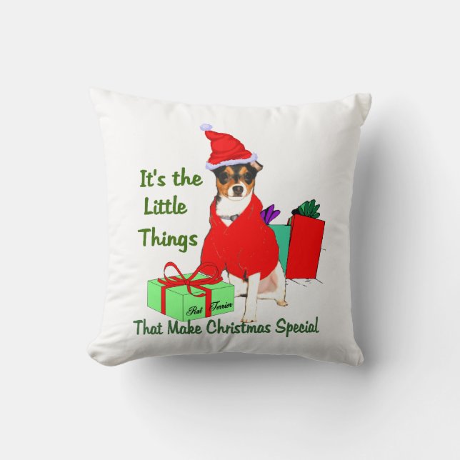 Cojín Decorativo Navidades personalizares de Rat Terrier (Anverso)