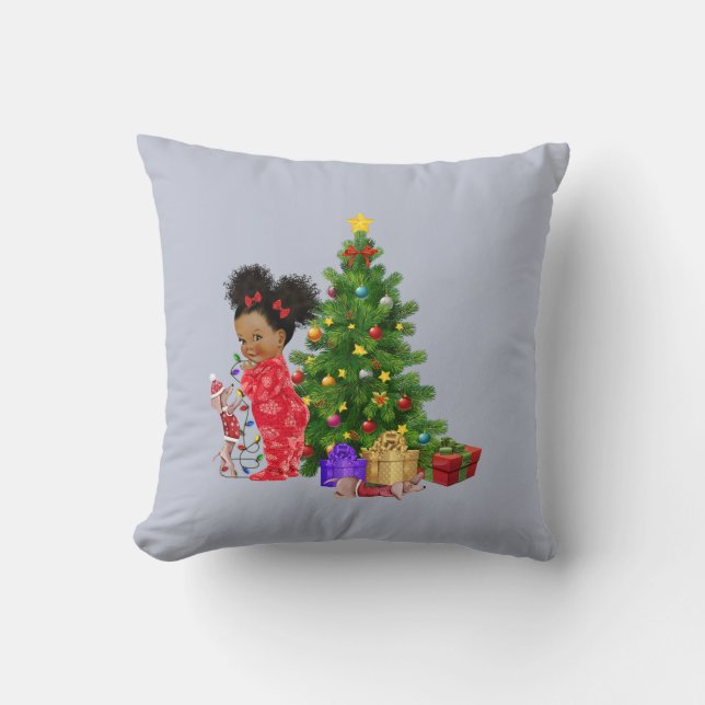 Cojín Decorativo Navidades Pillow Dachshund bebé afroamericano (Anverso)