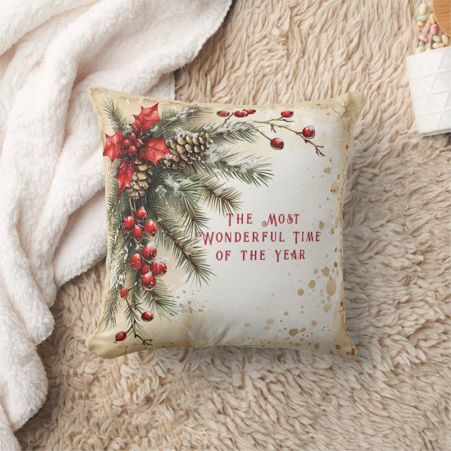 Cojín Decorativo Navidades Pine Cones Holly Red Berries (Manta)
