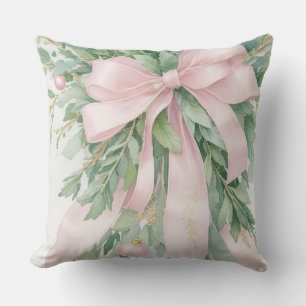 Cojín Decorativo Navidades Pink Satin Ribbon Holly Greenery