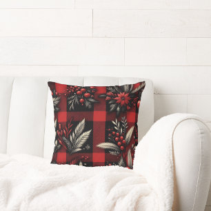 Cojín Decorativo navidades plaid rojo elegante floral