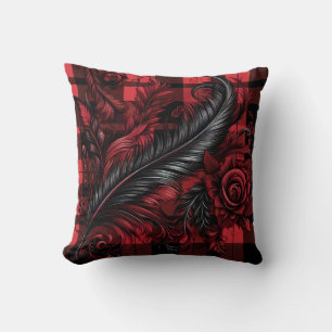 Cojín Decorativo navidades plaid rojo elegante floral