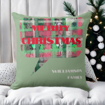 Navidades plaid script familiares nombre crema roj