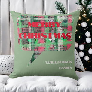 Cojín Decorativo Navidades plaid script familiares nombre crema roj