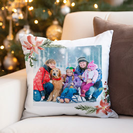 Cojín Decorativo Navidades Poinsettia Watercolor Foto botánica