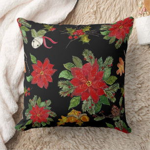 Cojín Decorativo Navidades Poinsettia Y Bellezas Plateadas