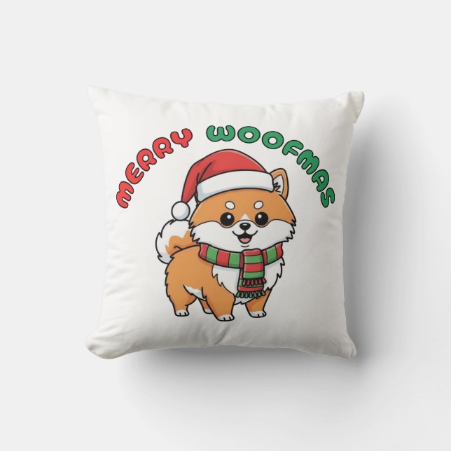 Cojín Decorativo Navidades Pomeranian Pillow: Merry Woofmas (Anverso)