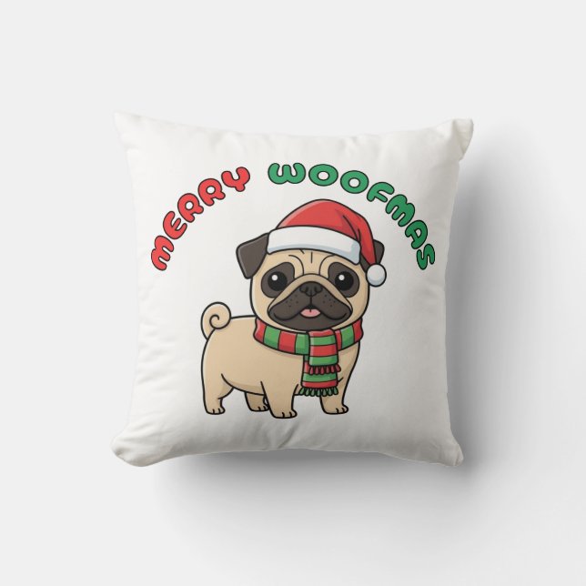 Cojín Decorativo Navidades Pug Pillow: Merry Woofmas (Anverso)
